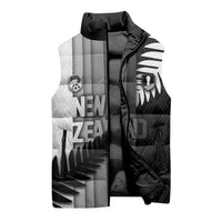 Custom New Zealand Football Sleeveless Puffer Jacket Silver Fern Maori Pattern Monochrome DT05 - Polynesian Pride