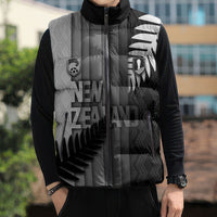 Custom New Zealand Football Sleeveless Puffer Jacket Silver Fern Maori Pattern Monochrome DT05 - Polynesian Pride