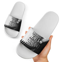 New Zealand Football Slide Sandals Silver Fern Maori Pattern Monochrome DT05 - Polynesian Pride