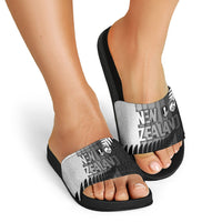 New Zealand Football Slide Sandals Silver Fern Maori Pattern Monochrome DT05 - Polynesian Pride