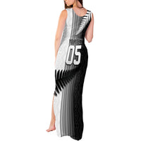 Custom New Zealand Football Tank Maxi Dress Silver Fern Maori Pattern Monochrome DT05 - Polynesian Pride