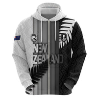 Custom New Zealand Football Zip Hoodie Silver Fern Maori Pattern Monochrome DT05 - Polynesian Pride