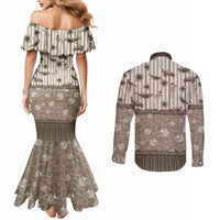 Hawaii Christmas In July Couples Matching Mermaid Dress and Long Sleeve Button Shirt Beige Mele Kalikimaka Sea Animals