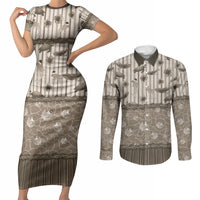 Hawaii Christmas In July Couples Matching Short Sleeve Bodycon Dress and Long Sleeve Button Shirt Beige Mele Kalikimaka Sea Animals DT05 Beige - Polynesian Pride