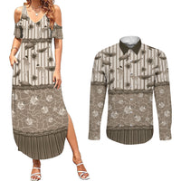 Hawaii Christmas In July Couples Matching Summer Maxi Dress and Long Sleeve Button Shirt Beige Mele Kalikimaka Sea Animals