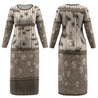 Hawaii Christmas In July Family Matching Long Sleeve Bodycon Dress and Hawaiian Shirt Beige Mele Kalikimaka Sea Animals DT05 Mom's Dress Beige - Polynesian Pride