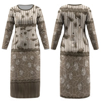 Hawaii Christmas In July Family Matching Long Sleeve Bodycon Dress and Hawaiian Shirt Beige Mele Kalikimaka Sea Animals DT05 Mom's Dress Beige - Polynesian Pride