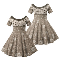 Hawaii Christmas In July Family Matching Mermaid Dress and Hawaiian Shirt Beige Mele Kalikimaka Sea Animals DT05 Daughter's Dress Beige - Polynesian Pride
