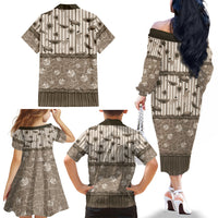 Hawaii Christmas In July Family Matching Off The Shoulder Long Sleeve Dress and Hawaiian Shirt Beige Mele Kalikimaka Sea Animals DT05 Mom's Dress Beige - Polynesian Pride