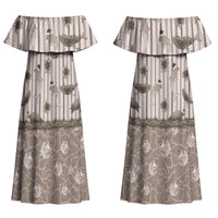 Hawaii Christmas In July Family Matching Off Shoulder Maxi Dress and Hawaiian Shirt Beige Mele Kalikimaka Sea Animals DT05 Mom's Dress Beige - Polynesian Pride