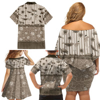Hawaii Christmas In July Family Matching Off Shoulder Short Dress and Hawaiian Shirt Beige Mele Kalikimaka Sea Animals DT05 Mom's Dress Beige - Polynesian Pride