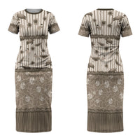 Hawaii Christmas In July Family Matching Short Sleeve Bodycon Dress and Hawaiian Shirt Beige Mele Kalikimaka Sea Animals DT05 Mom's Dress Beige - Polynesian Pride