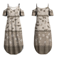 Hawaii Christmas In July Family Matching Summer Maxi Dress and Hawaiian Shirt Beige Mele Kalikimaka Sea Animals DT05 Mom's Dress Beige - Polynesian Pride