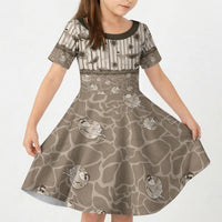 Hawaii Christmas In July Kid Short Sleeve Dress Beige Mele Kalikimaka Sea Animals DT05 KID Beige - Polynesian Pride