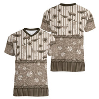 Hawaii Christmas In July Women V-Neck T-Shirt Beige Mele Kalikimaka Sea Animals