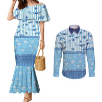 Hawaii Christmas In July Couples Matching Mermaid Dress and Long Sleeve Button Shirt Sky Blue Mele Kalikimaka Sea Animals