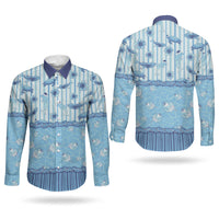 Hawaii Christmas In July Couples Matching Off Shoulder Maxi Dress and Long Sleeve Button Shirt Sky Blue Mele Kalikimaka Sea Animals DT05 - Polynesian Pride