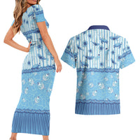 Hawaii Christmas In July Couples Matching Short Sleeve Bodycon Dress and Hawaiian Shirt Sky Blue Mele Kalikimaka Sea Animals