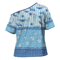 Hawaii Christmas In July Cross Shoulder Shirt Sky Blue Mele Kalikimaka Sea Animals
