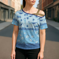 Hawaii Christmas In July Cross Shoulder Shirt Sky Blue Mele Kalikimaka Sea Animals