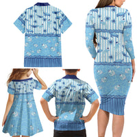 Hawaii Christmas In July Family Matching Long Sleeve Bodycon Dress and Hawaiian Shirt Sky Blue Mele Kalikimaka Sea Animals DT05 Mom's Dress Blue - Polynesian Pride