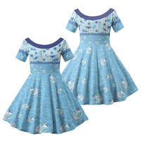 Hawaii Christmas In July Family Matching Long Sleeve Bodycon Dress and Hawaiian Shirt Sky Blue Mele Kalikimaka Sea Animals DT05 Daughter's Dress Blue - Polynesian Pride