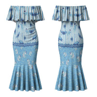 Hawaii Christmas In July Family Matching Mermaid Dress and Hawaiian Shirt Sky Blue Mele Kalikimaka Sea Animals DT05 Mom's Dress Blue - Polynesian Pride