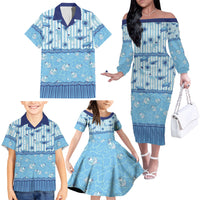 Hawaii Christmas In July Family Matching Off The Shoulder Long Sleeve Dress and Hawaiian Shirt Sky Blue Mele Kalikimaka Sea Animals DT05 - Polynesian Pride