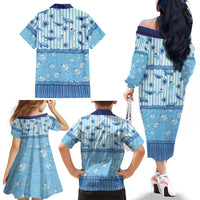 Hawaii Christmas In July Family Matching Off The Shoulder Long Sleeve Dress and Hawaiian Shirt Sky Blue Mele Kalikimaka Sea Animals DT05 Mom's Dress Blue - Polynesian Pride