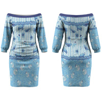 Hawaii Christmas In July Family Matching Off The Shoulder Long Sleeve Dress and Hawaiian Shirt Sky Blue Mele Kalikimaka Sea Animals DT05 Mom's Dress Blue - Polynesian Pride