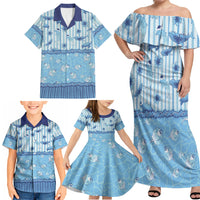 Hawaii Christmas In July Family Matching Off Shoulder Maxi Dress and Hawaiian Shirt Sky Blue Mele Kalikimaka Sea Animals DT05 - Polynesian Pride