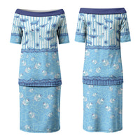 Hawaii Christmas In July Family Matching Puletasi and Hawaiian Shirt Sky Blue Mele Kalikimaka Sea Animals DT05 Mom's Dress Blue - Polynesian Pride