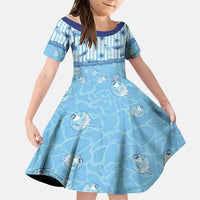 Hawaii Christmas In July Family Matching Short Sleeve Bodycon Dress and Hawaiian Shirt Sky Blue Mele Kalikimaka Sea Animals