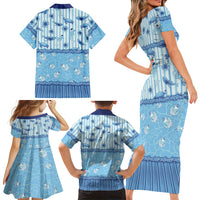 Hawaii Christmas In July Family Matching Short Sleeve Bodycon Dress and Hawaiian Shirt Sky Blue Mele Kalikimaka Sea Animals DT05 Mom's Dress Blue - Polynesian Pride