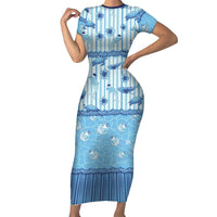 Hawaii Christmas In July Family Matching Short Sleeve Bodycon Dress and Hawaiian Shirt Sky Blue Mele Kalikimaka Sea Animals