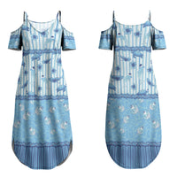 Hawaii Christmas In July Family Matching Summer Maxi Dress and Hawaiian Shirt Sky Blue Mele Kalikimaka Sea Animals DT05 Mom's Dress Blue - Polynesian Pride