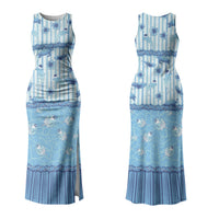 Hawaii Christmas In July Family Matching Tank Maxi Dress and Hawaiian Shirt Sky Blue Mele Kalikimaka Sea Animals DT05 Mom's Dress Blue - Polynesian Pride