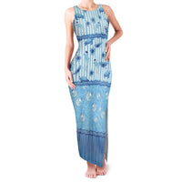 Hawaii Christmas In July Family Matching Tank Maxi Dress and Hawaiian Shirt Sky Blue Mele Kalikimaka Sea Animals