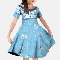 Hawaii Christmas In July Kid Short Sleeve Dress Sky Blue Mele Kalikimaka Sea Animals DT05 KID Blue - Polynesian Pride