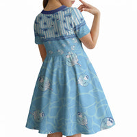 Hawaii Christmas In July Kid Short Sleeve Dress Sky Blue Mele Kalikimaka Sea Animals DT05 - Polynesian Pride