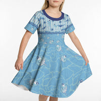 Hawaii Christmas In July Kid Short Sleeve Dress Sky Blue Mele Kalikimaka Sea Animals DT05 - Polynesian Pride