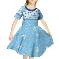 Hawaii Christmas In July Kid Short Sleeve Dress Sky Blue Mele Kalikimaka Sea Animals