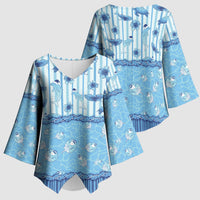 Hawaii Christmas In July Kimono Sleeve Blouse Sky Blue Mele Kalikimaka Sea Animals