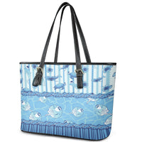 Hawaii Christmas In July Leather Tote Bag Sky Blue Mele Kalikimaka Sea Animals