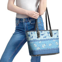 Hawaii Christmas In July Leather Tote Bag Sky Blue Mele Kalikimaka Sea Animals