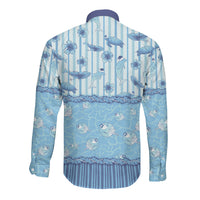 Hawaii Christmas In July Long Sleeve Button Shirt Sky Blue Mele Kalikimaka Sea Animals DT05 - Polynesian Pride