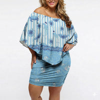 Hawaii Christmas In July Off Shoulder Short Dress Sky Blue Mele Kalikimaka Sea Animals DT05 Women Blue - Polynesian Pride