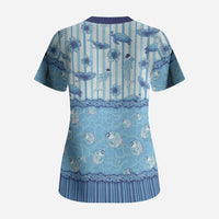 Hawaii Christmas In July Scrub Top Sky Blue Mele Kalikimaka Sea Animals