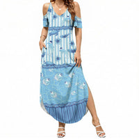 Hawaii Christmas In July Summer Maxi Dress Sky Blue Mele Kalikimaka Sea Animals DT05 Women Blue - Polynesian Pride