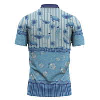 Hawaii Christmas In July Zipper Polo Shirt Sky Blue Mele Kalikimaka Sea Animals DT05 - Polynesian Pride